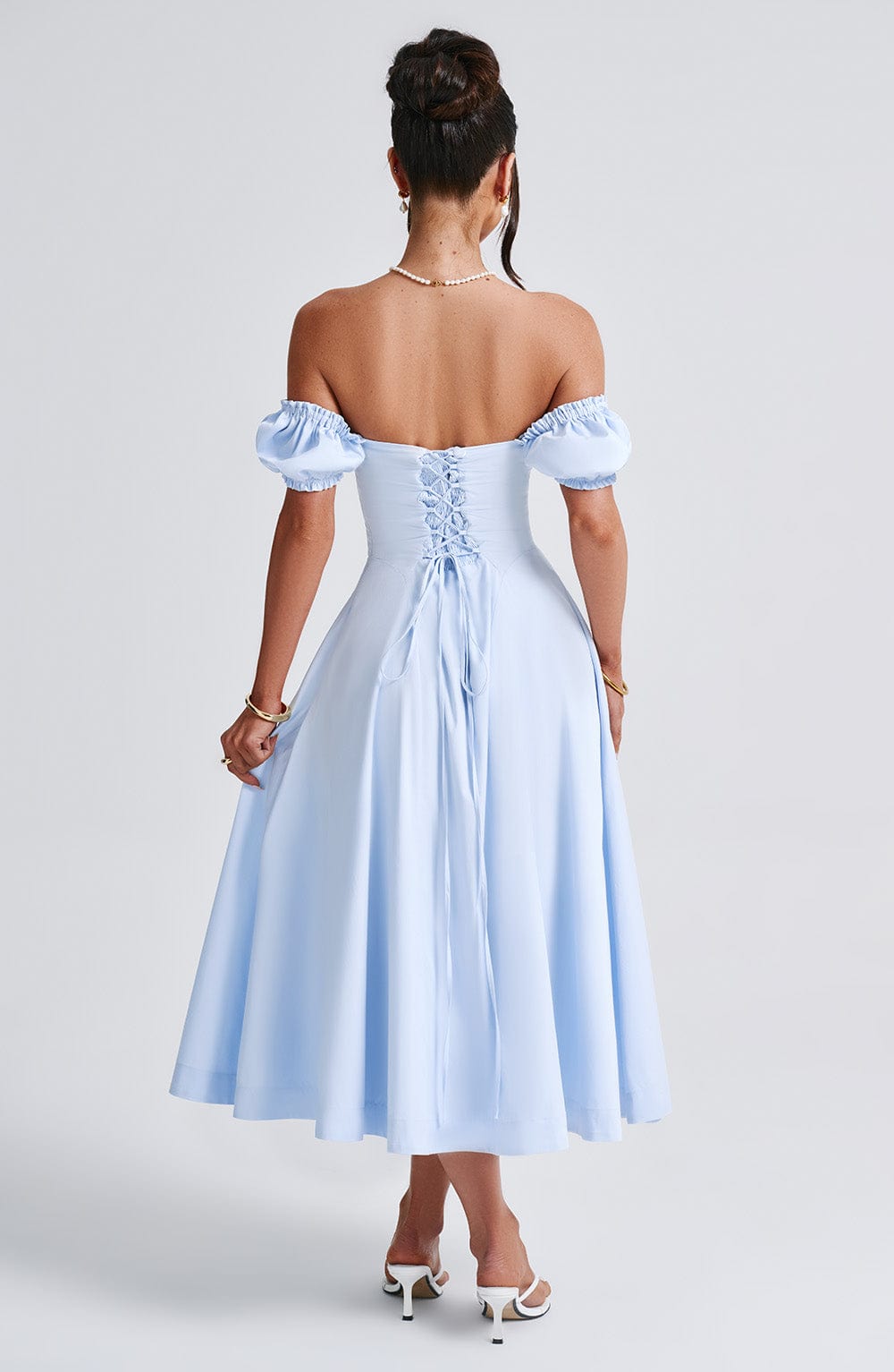 Gabriele | Damen Schulterfreies Tailliertes Midikleid