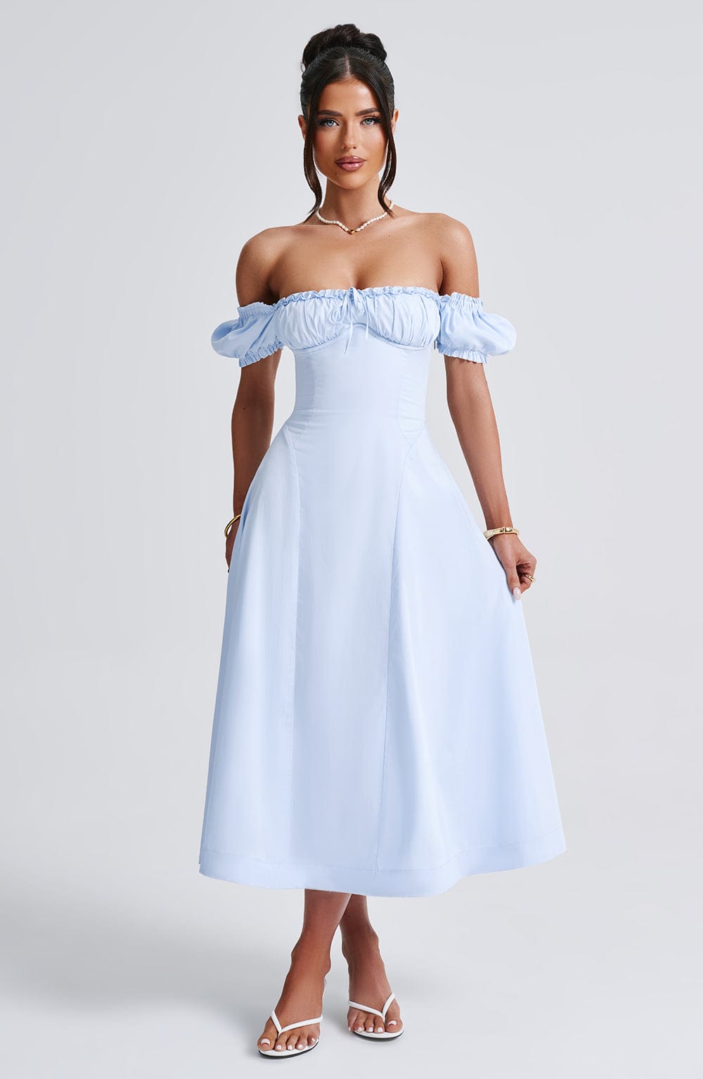 Gabriele | Damen Schulterfreies Tailliertes Midikleid
