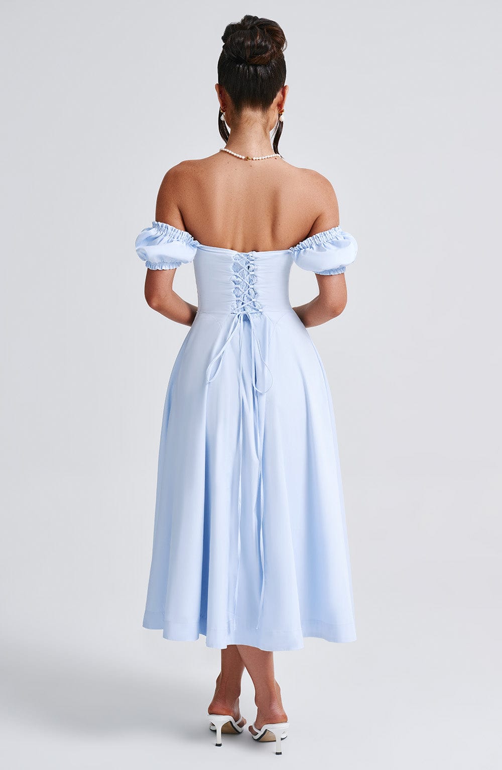 Gabriele | Damen Schulterfreies Tailliertes Midikleid