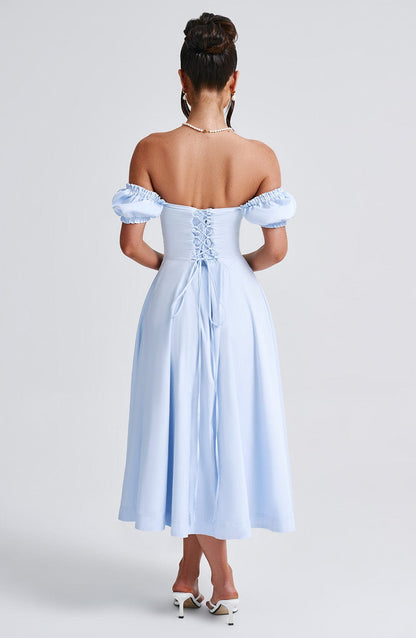 Gabriele | Damen Schulterfreies Tailliertes Midikleid