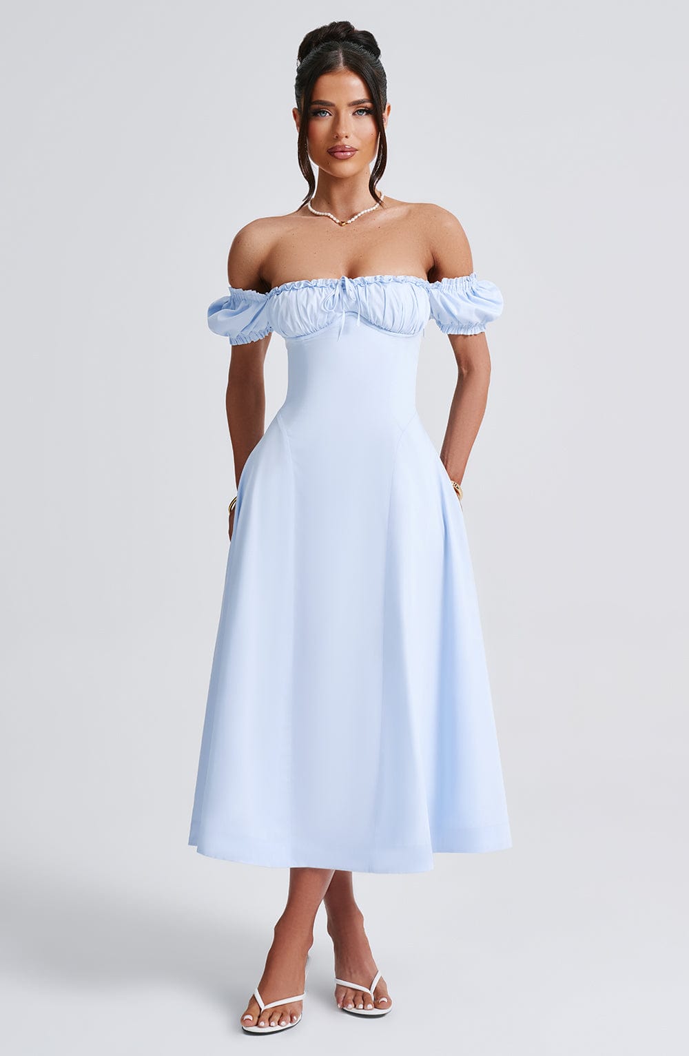 Gabriele | Damen Schulterfreies Tailliertes Midikleid