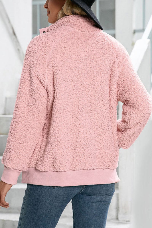 Hannah | Damen Kuschelige Teddyfleece-Jacke mit Druckknöpfen