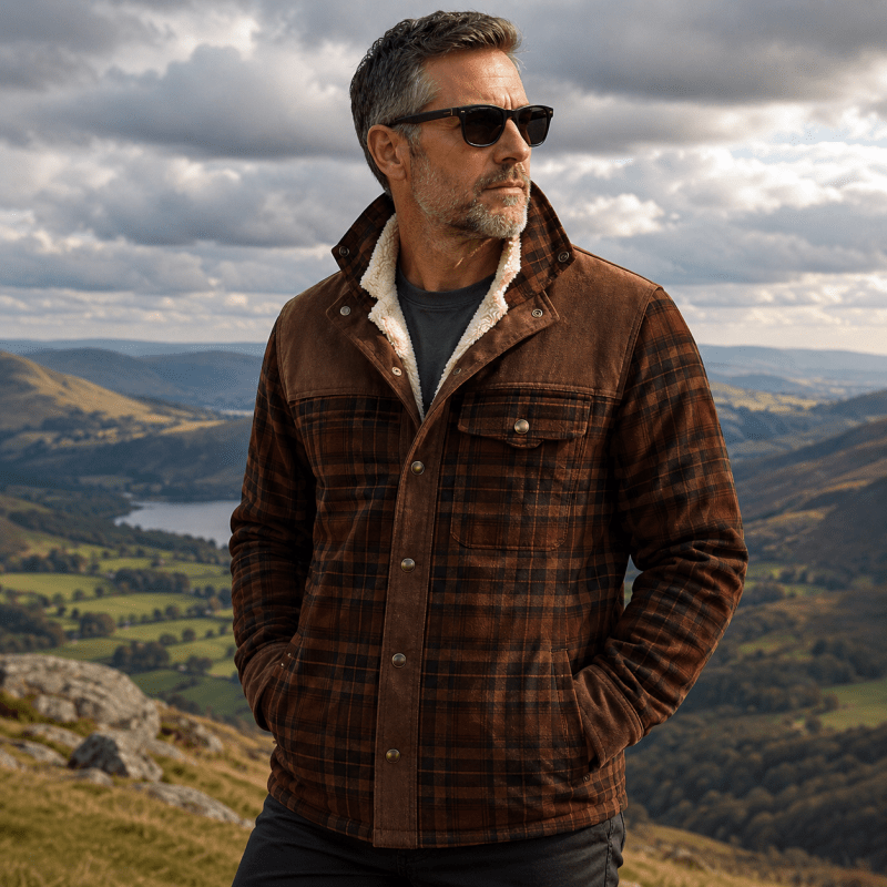 David | Herren Klassisches Karomuster Jacke mit Knöpfen