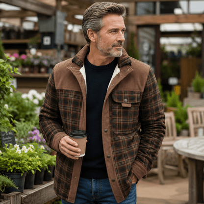 David | Herren Klassisches Karomuster Jacke mit Knöpfen