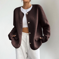 Helena | Damen Kragenlose Kurze Knopfjacke mit Taschen