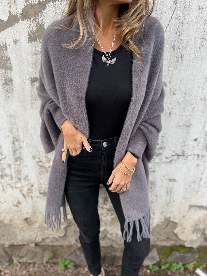 Nele | Damen Lange Offene Front Strickjacke
