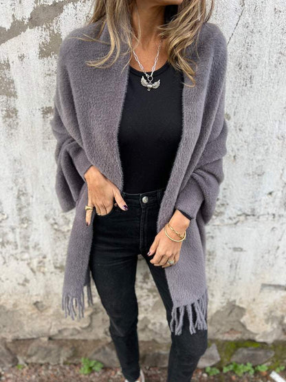 Nele | Damen Lange Offene Front Strickjacke