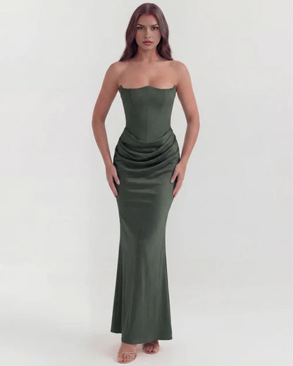 Jana | Damen Figurbetontes Satin Korsett Abendkleid