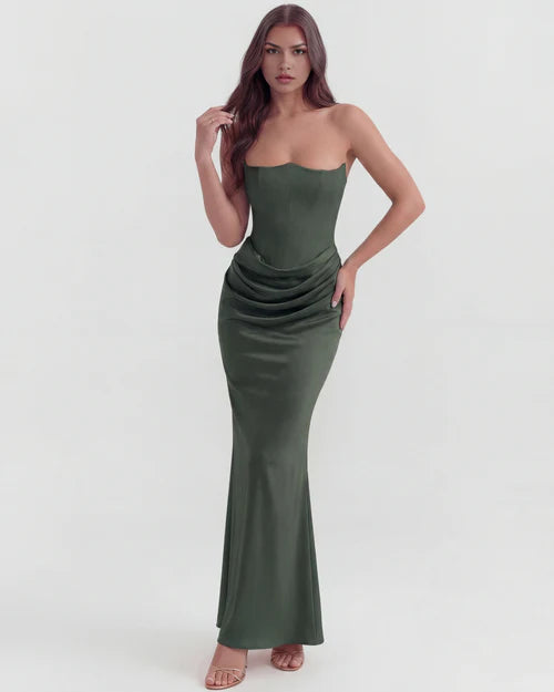 Jana | Damen Figurbetontes Satin Korsett Abendkleid
