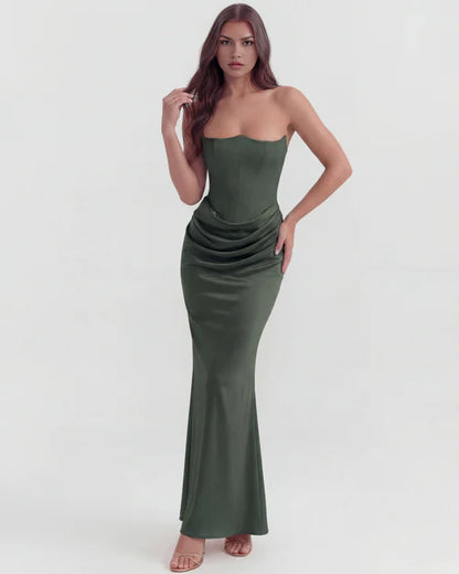 Jana | Damen Figurbetontes Satin Korsett Abendkleid