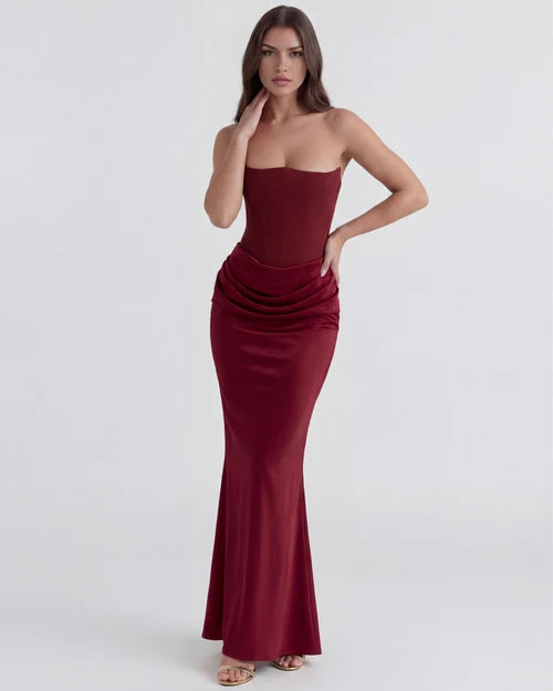 Jana | Damen Figurbetontes Satin Korsett Abendkleid