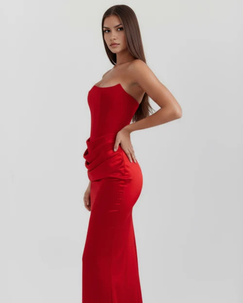 Jana | Damen Figurbetontes Satin Korsett Abendkleid