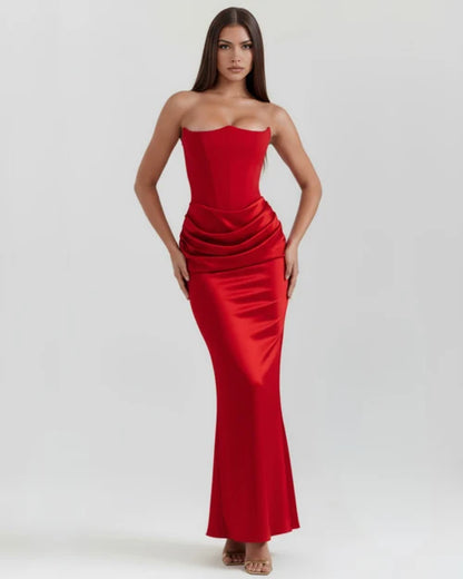 Jana | Damen Figurbetontes Satin Korsett Abendkleid