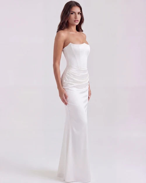 Jana | Damen Figurbetontes Satin Korsett Abendkleid