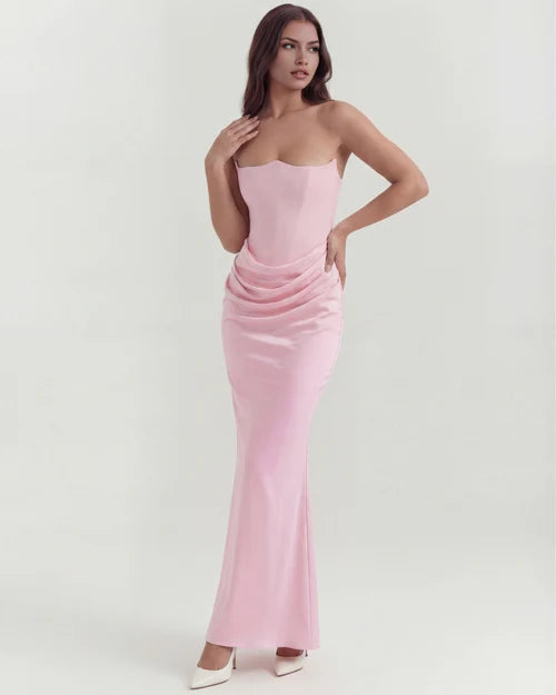 Jana | Damen Figurbetontes Satin Korsett Abendkleid