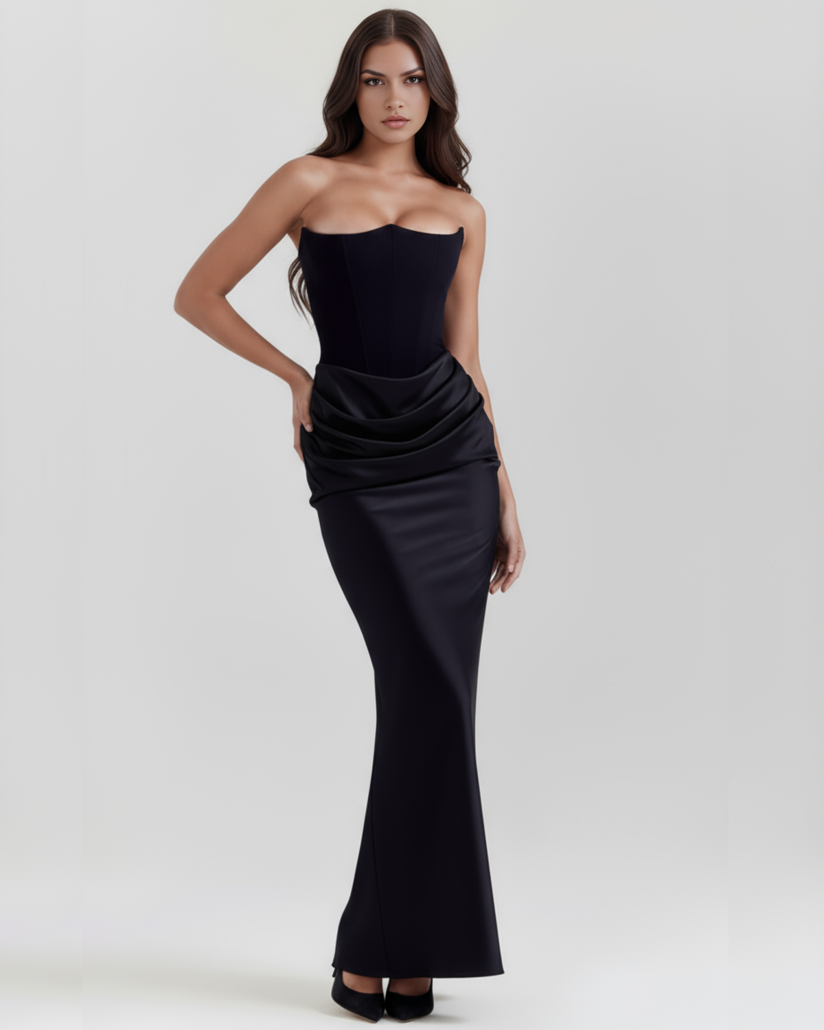 Jana | Damen Figurbetontes Satin Korsett Abendkleid