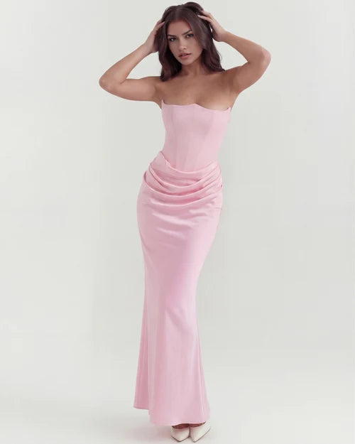 Jana | Damen Figurbetontes Satin Korsett Abendkleid