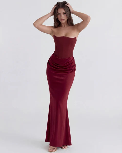 Jana | Damen Figurbetontes Satin Korsett Abendkleid