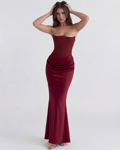 Jana | Damen Figurbetontes Satin Korsett Abendkleid
