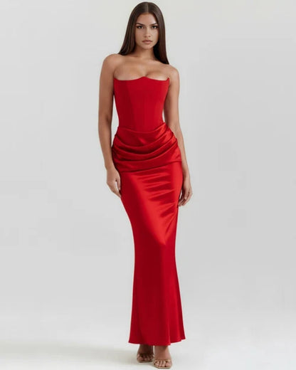 Jana | Damen Figurbetontes Satin Korsett Abendkleid