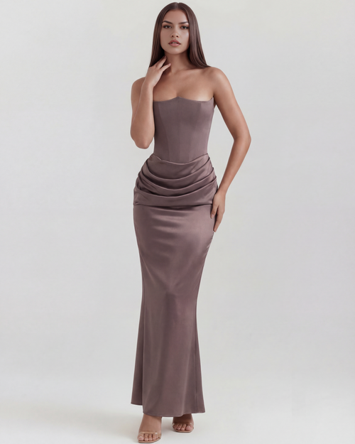 Jana | Damen Figurbetontes Satin Korsett Abendkleid