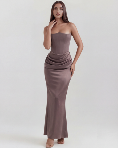 Jana | Damen Figurbetontes Satin Korsett Abendkleid