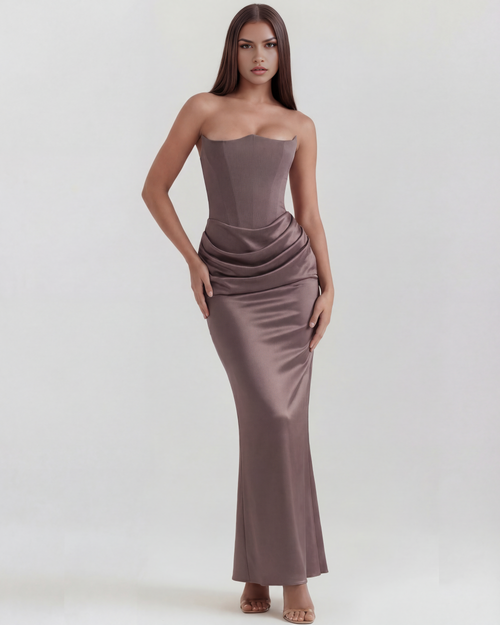 Jana | Damen Figurbetontes Satin Korsett Abendkleid