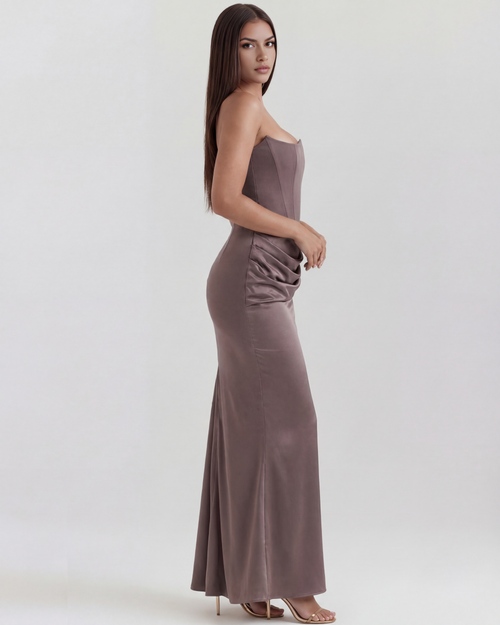 Jana | Damen Figurbetontes Satin Korsett Abendkleid