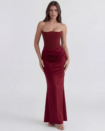 Jana | Damen Figurbetontes Satin Korsett Abendkleid