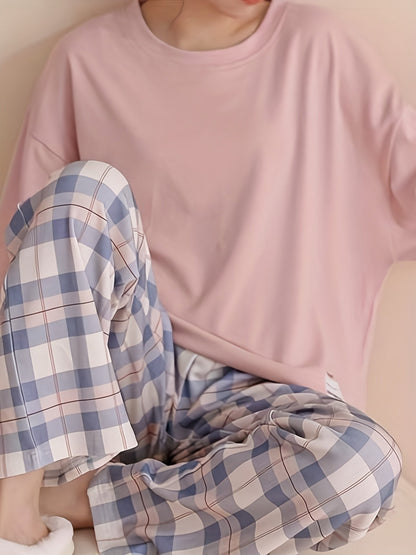 Jessica | Damen Lässiges Kariertes Pyjama-Set