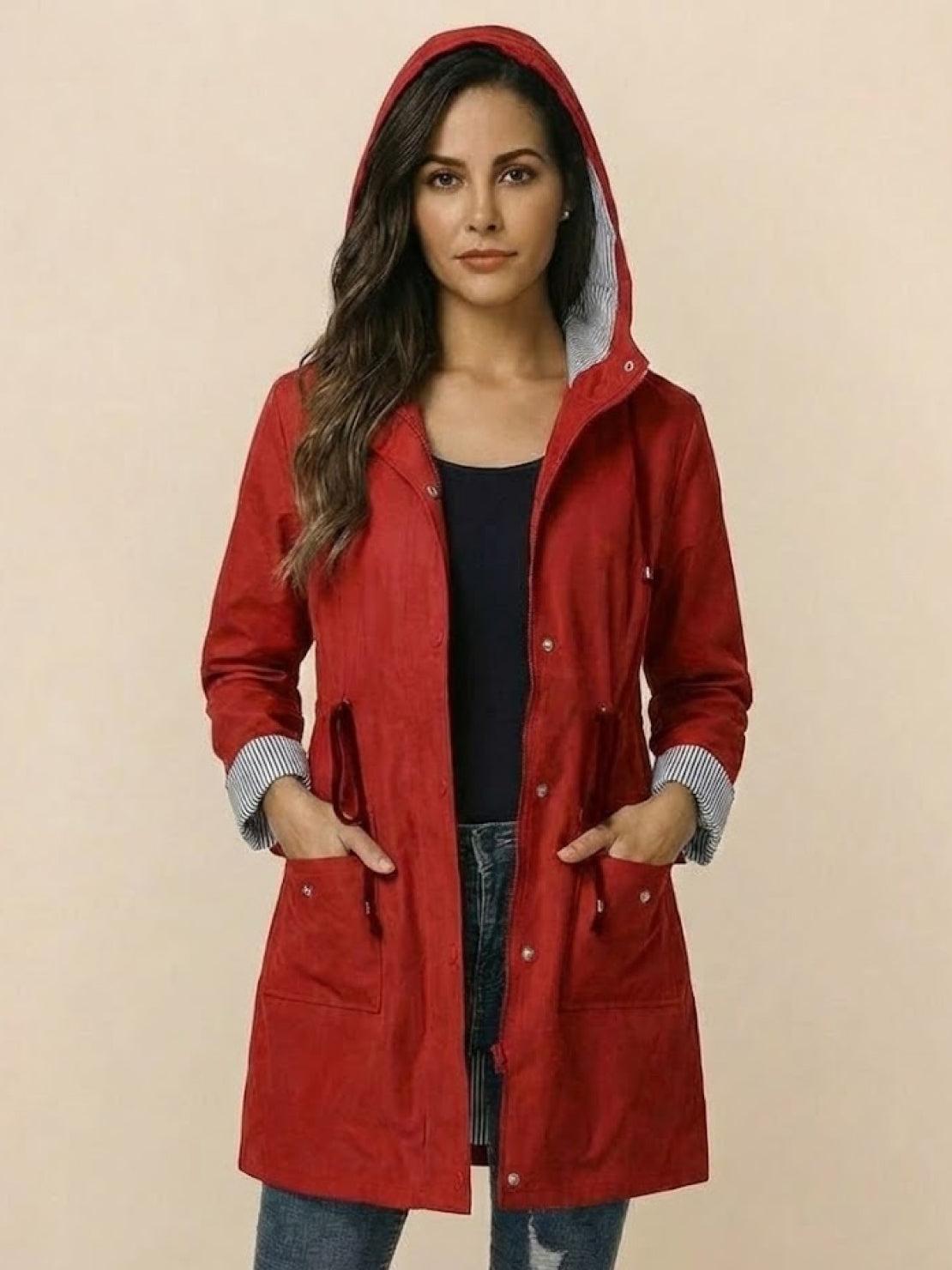 Karin | Damen Wasserabweisende Kapuzenjacke mit Knöpfen