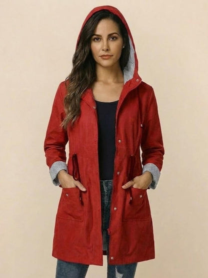 Karin | Damen Wasserabweisende Kapuzenjacke mit Knöpfen
