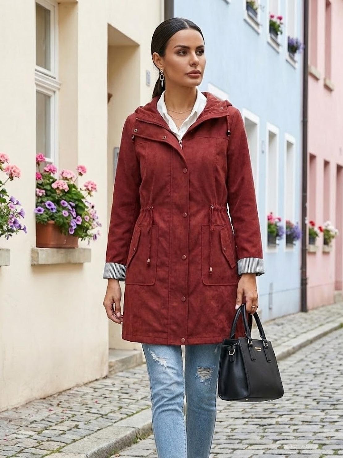 Karin | Damen Wasserabweisende Kapuzenjacke mit Knöpfen