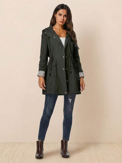 Karin | Damen Wasserabweisende Kapuzenjacke mit Knöpfen