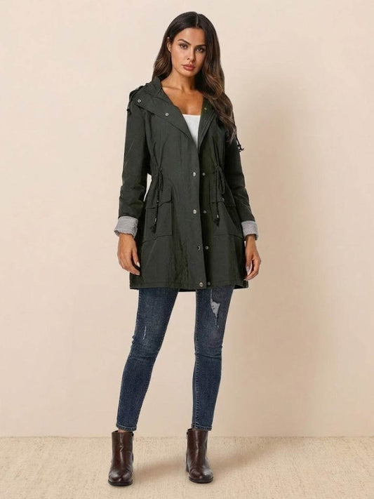 Karin | Damen Wasserabweisende Kapuzenjacke mit Knöpfen