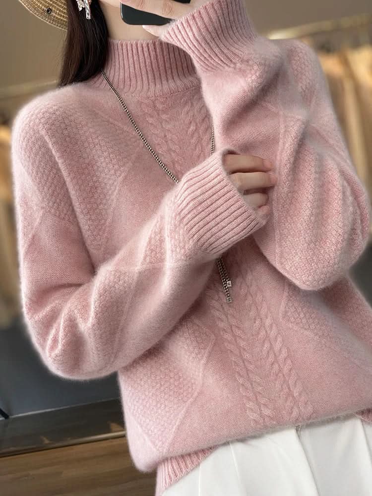 Lara | Damen Weicher Zopfmuster Rollkragenpullover