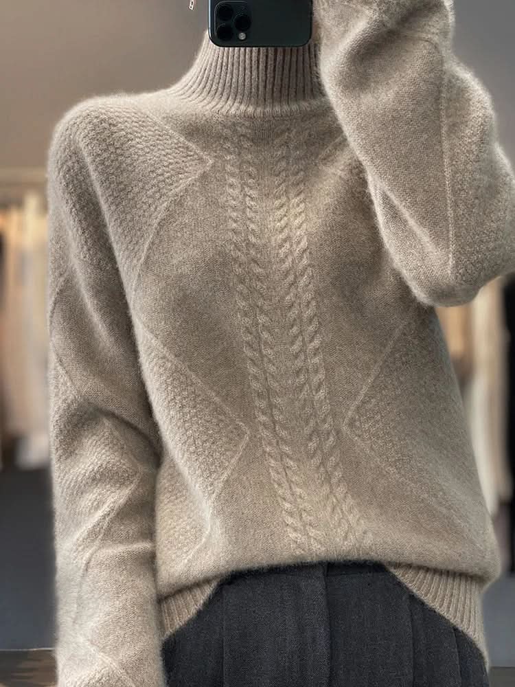 Lara | Damen Weicher Zopfmuster Rollkragenpullover