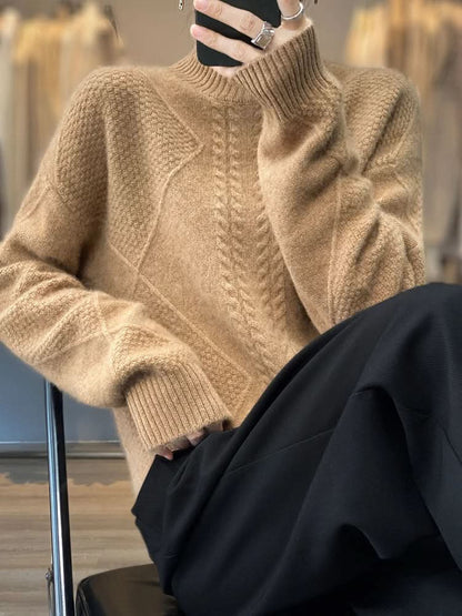 Lara | Damen Weicher Zopfmuster Rollkragenpullover