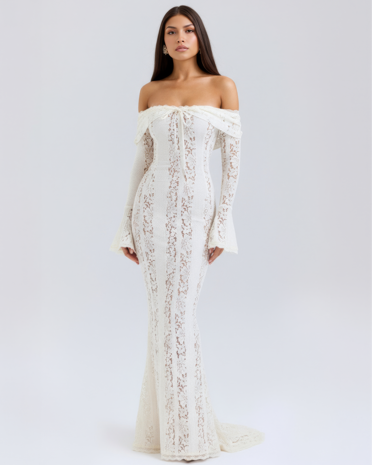 Lea | Damen Figurbetontes Off-Shoulder Maxi Hochzeitsgast Kleid