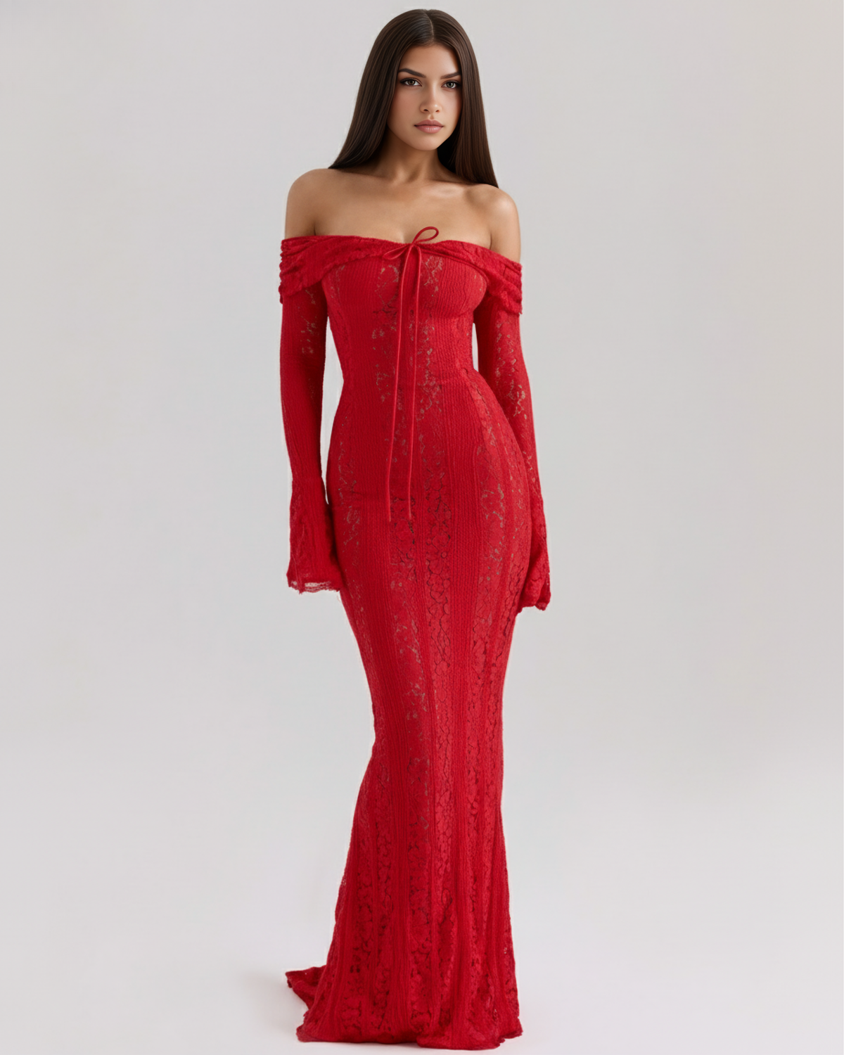 Lea | Damen Figurbetontes Off-Shoulder Maxi Hochzeitsgast Kleid