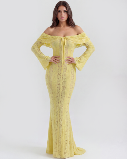 Lea | Damen Figurbetontes Off-Shoulder Maxi Hochzeitsgast Kleid