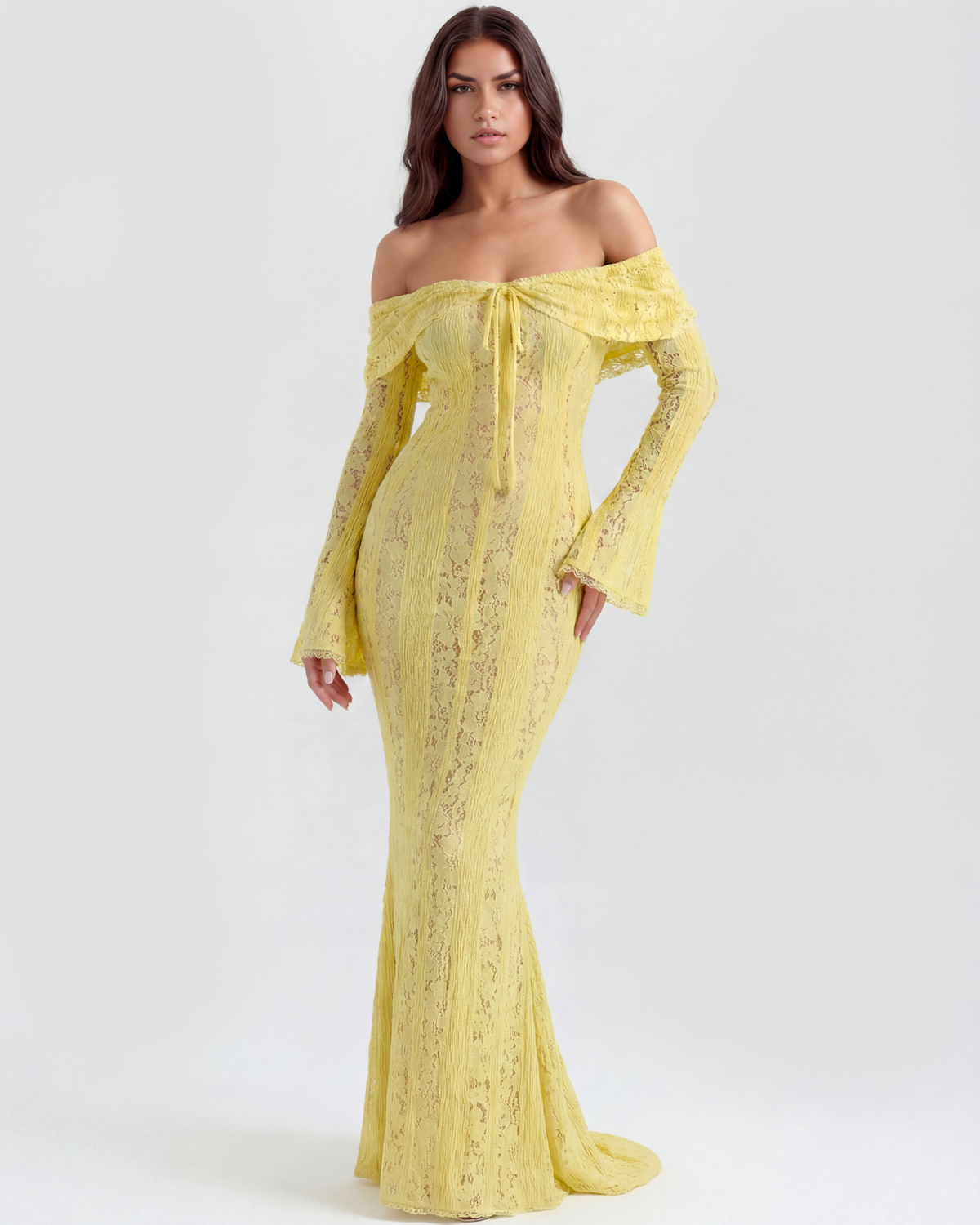 Lea | Damen Figurbetontes Off-Shoulder Maxi Hochzeitsgast Kleid