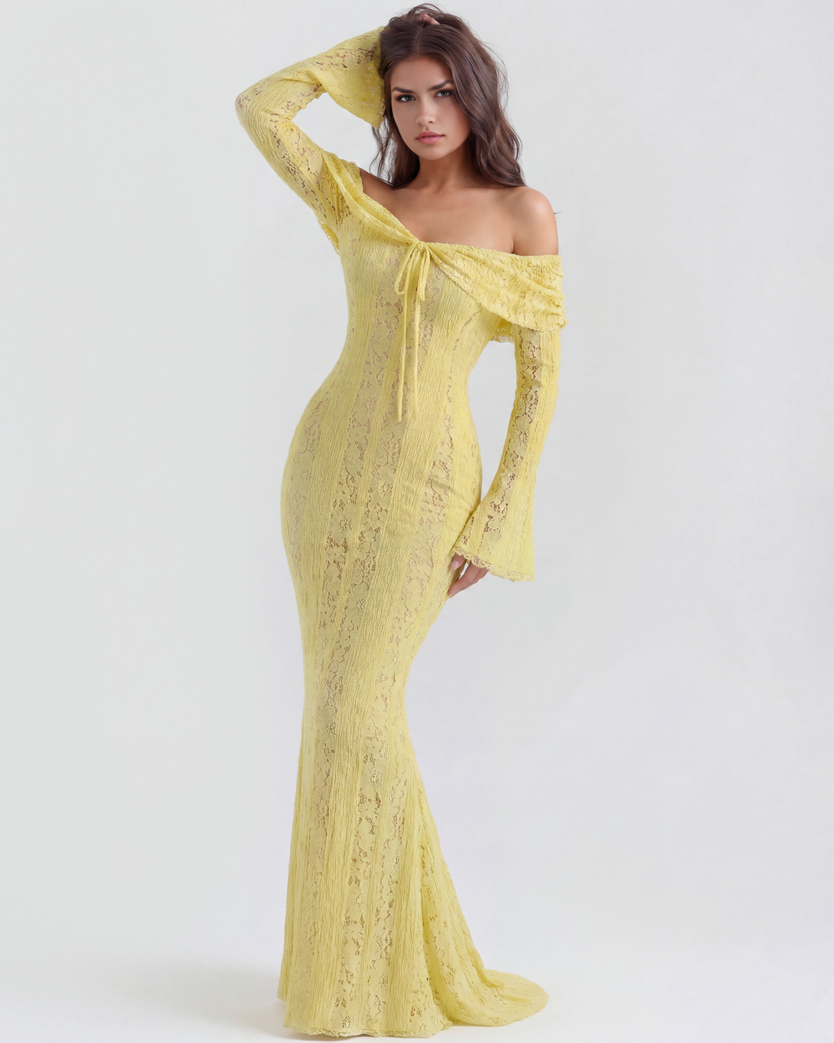 Lea | Damen Figurbetontes Off-Shoulder Maxi Hochzeitsgast Kleid