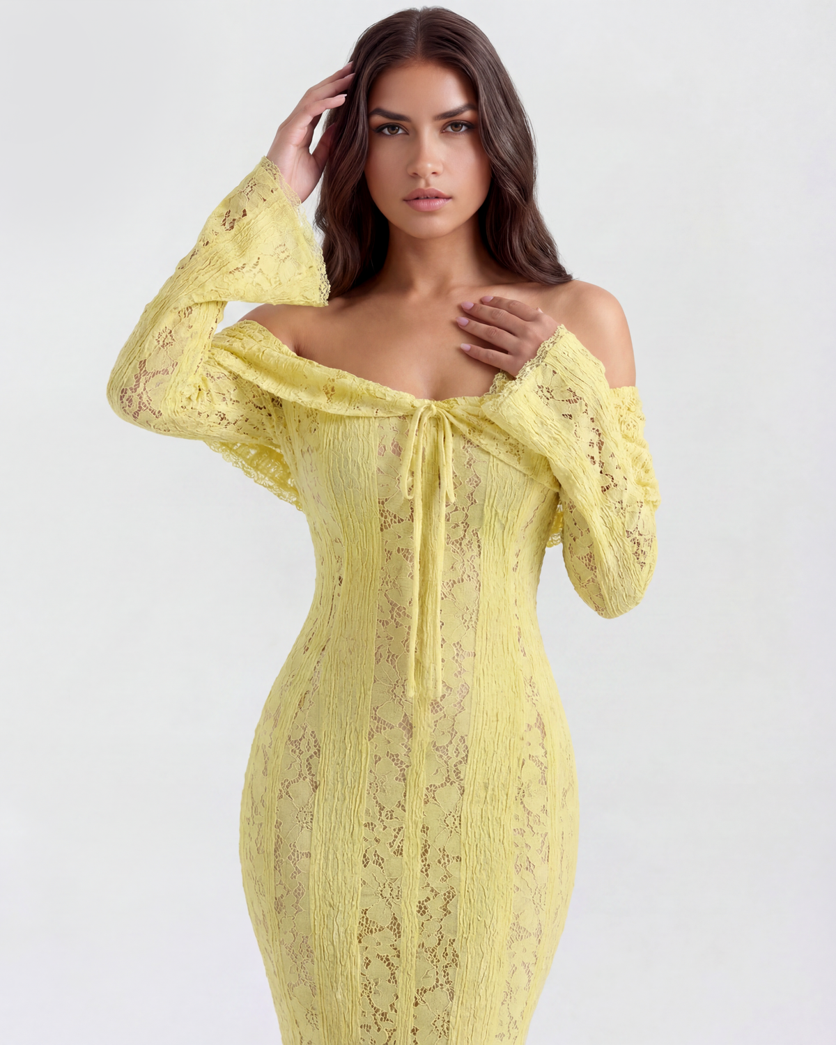 Lea | Damen Figurbetontes Off-Shoulder Maxi Hochzeitsgast Kleid