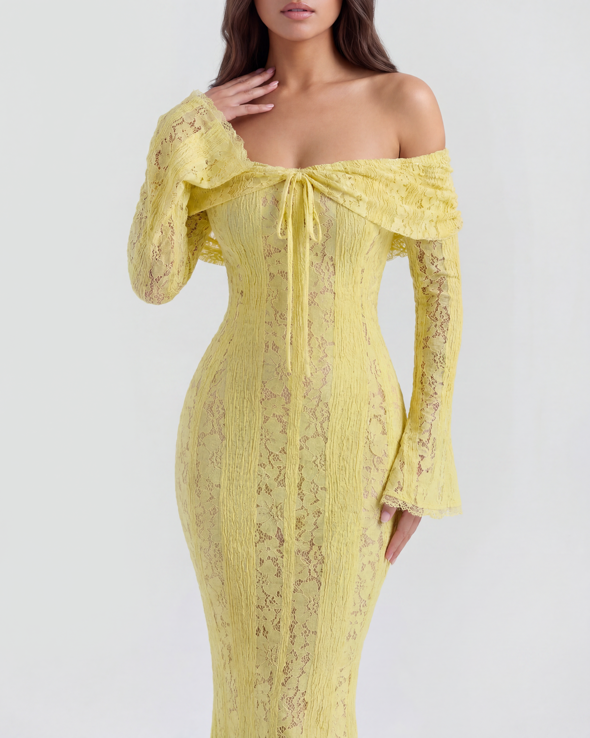 Lea | Damen Figurbetontes Off-Shoulder Maxi Hochzeitsgast Kleid