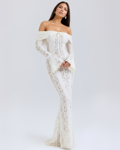 Lea | Damen Figurbetontes Off-Shoulder Maxi Hochzeitsgast Kleid