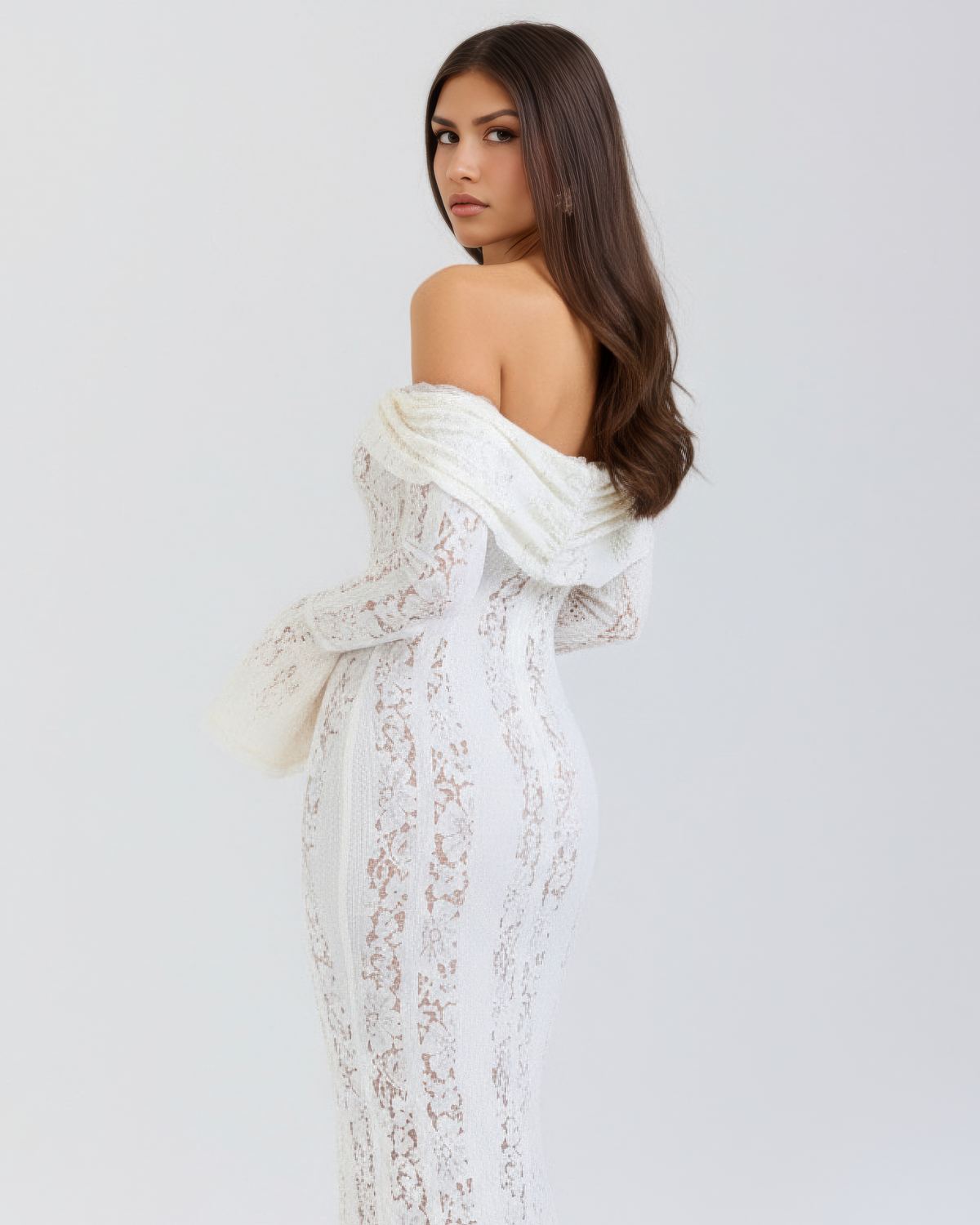 Lea | Damen Figurbetontes Off-Shoulder Maxi Hochzeitsgast Kleid