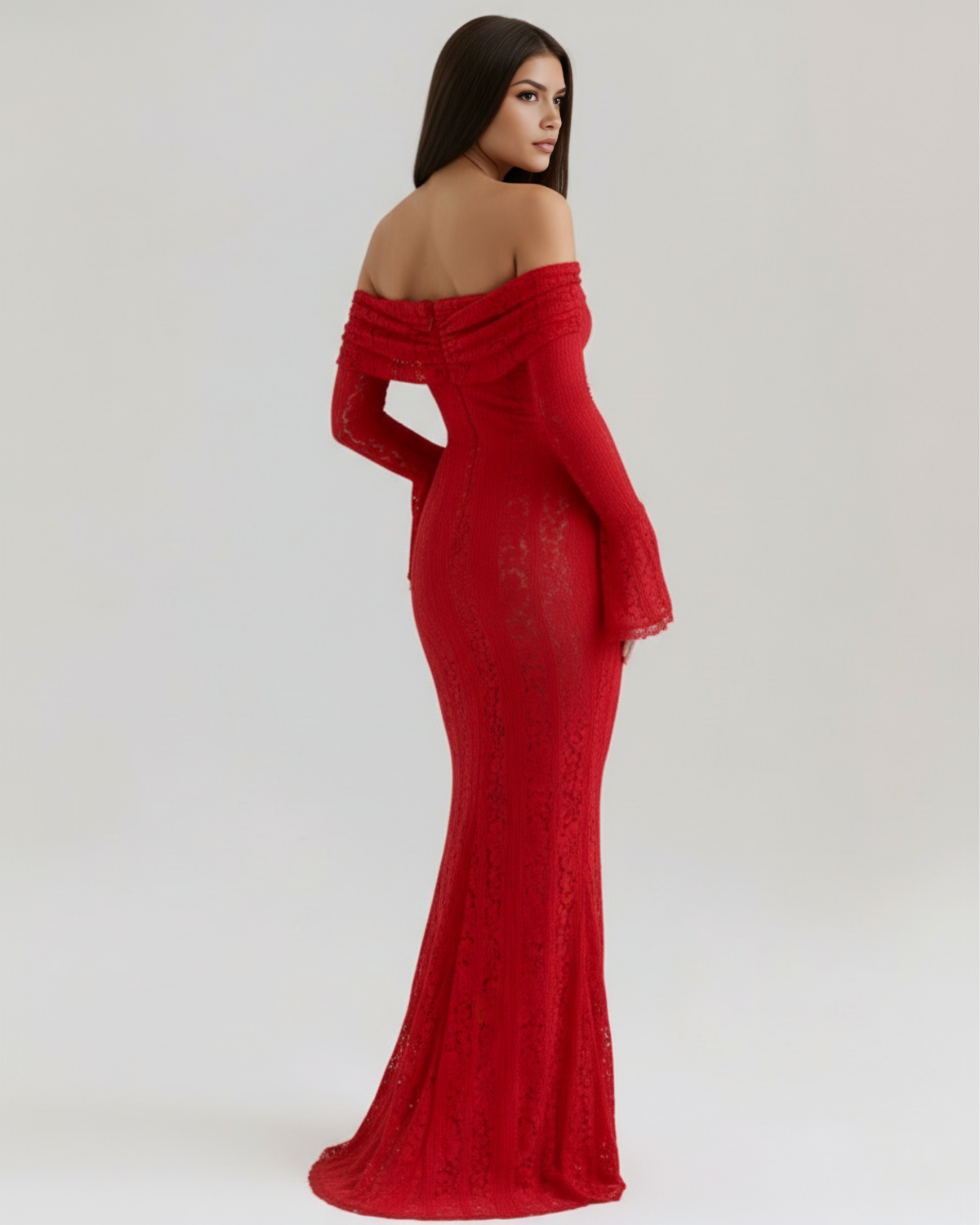 Lea | Damen Figurbetontes Off-Shoulder Maxi Hochzeitsgast Kleid