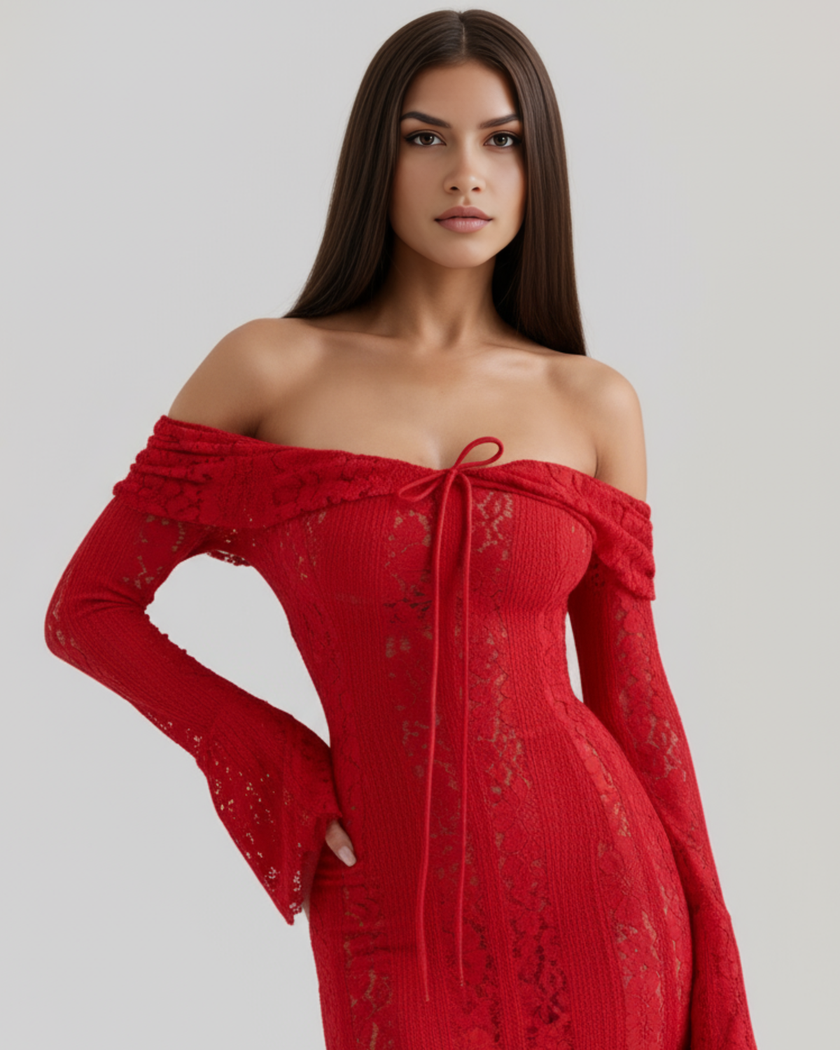 Lea | Damen Figurbetontes Off-Shoulder Maxi Hochzeitsgast Kleid