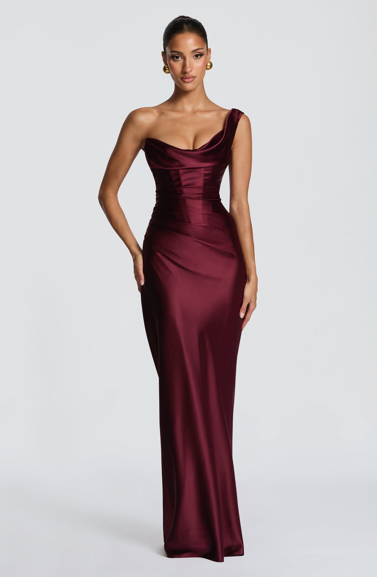 Leni | Damen Figurbetontes One-Shoulder Satin Abendkleid